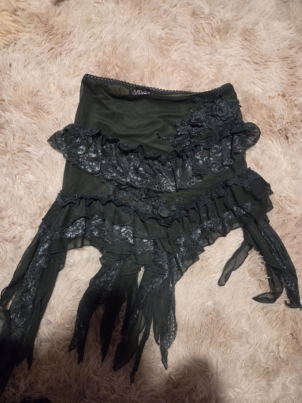Dolls Kill Dark Green Layered Lace Ruffle Mini Skirt